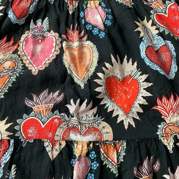 Vintage Heart Angel Print Religious Babydoll Boho Midi Dress Black Red Pink S-L - Picture 10 of 15